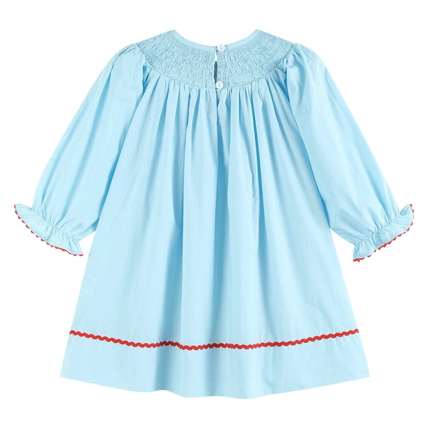 Christmas Blue Santa Smocked Bishop Dress