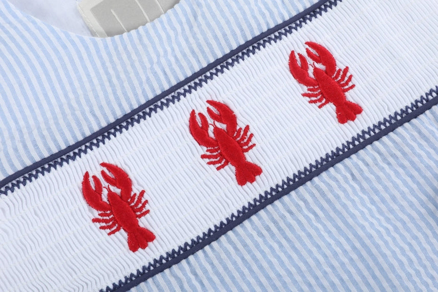 Boys Blue Stripe Crawfish Smocked Shortalls