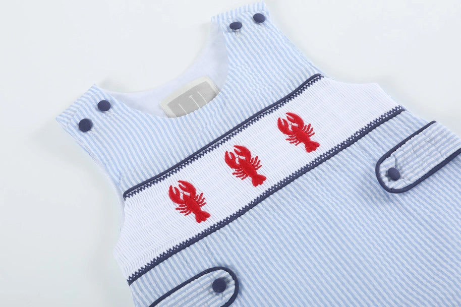 Boys Blue Stripe Crawfish Smocked Shortalls