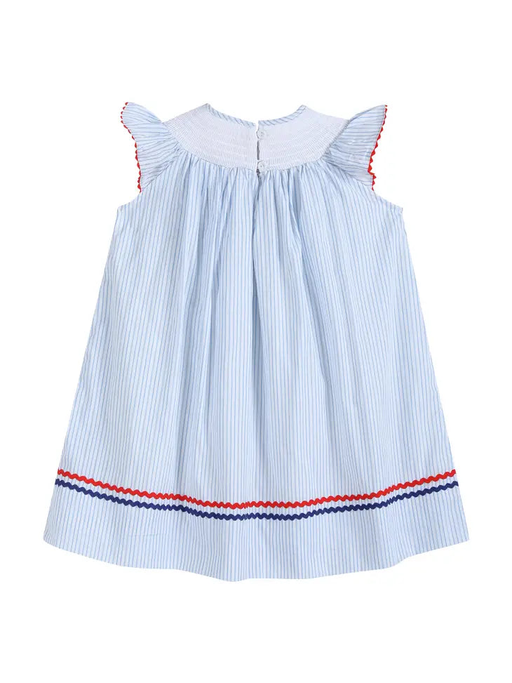 Girls Blue Striped July 4th Stars Bishop Dress