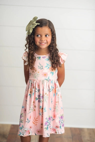 Girls Blush Dainty Floral Claire Spring Summer Flutter Dress