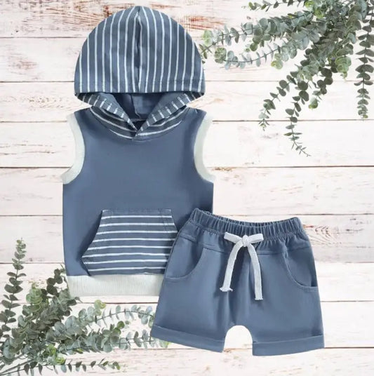 Boys Blue Striped Short Set