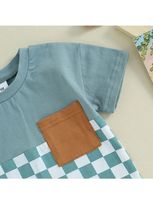 Boys Ombre Check T-Shirt Set- Sea Foam