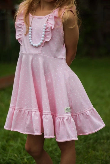 Girls Light Pink Dot Carmen Dress