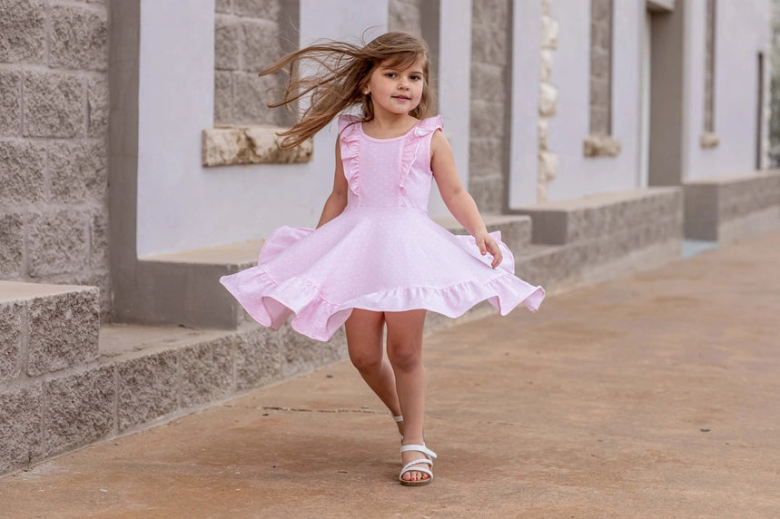 Girls Light Pink Dot Carmen Dress