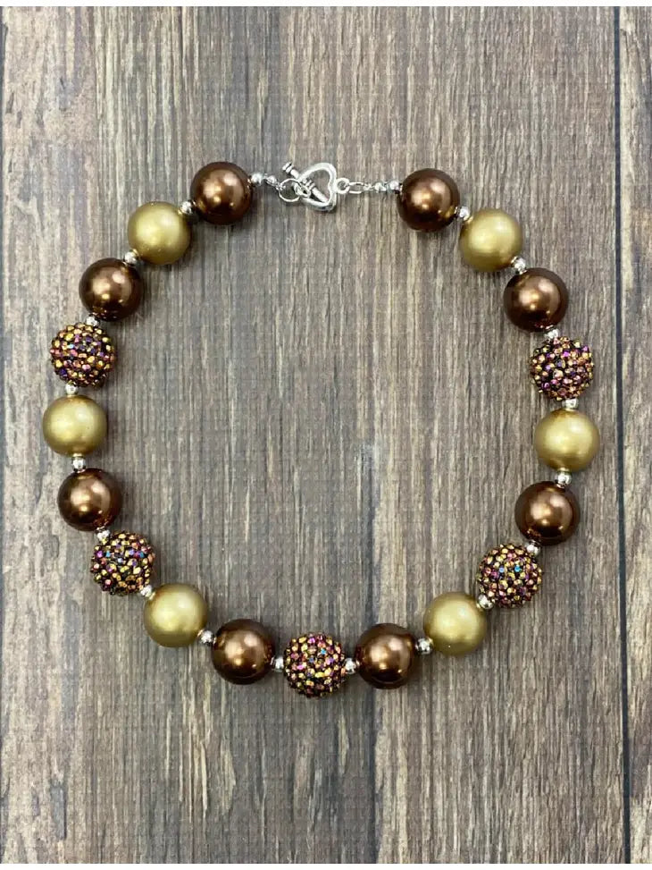 Necklace Chocolate Rhinestone and Gold Chunky Beaded Necklace