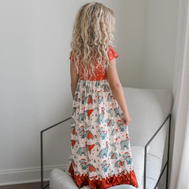 Christmas Dinosaur Floor Length Lounge Gown