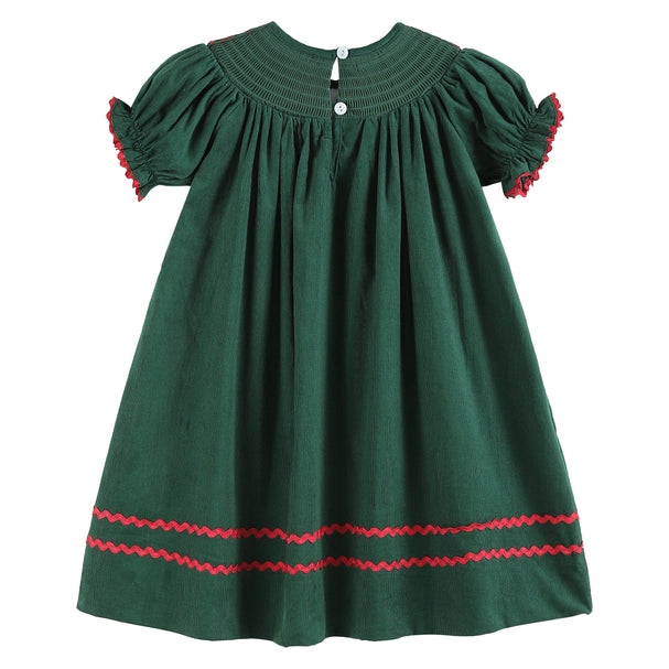 Christmas Green Mistletoe Smocked Bishop Dress