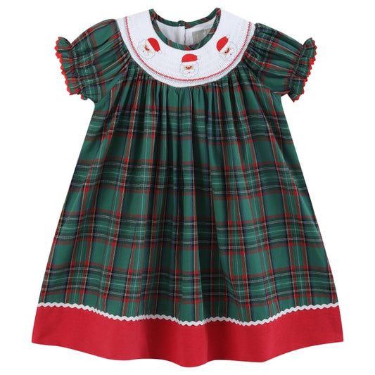 Christmas Green Plaid Santa Bishop Dress