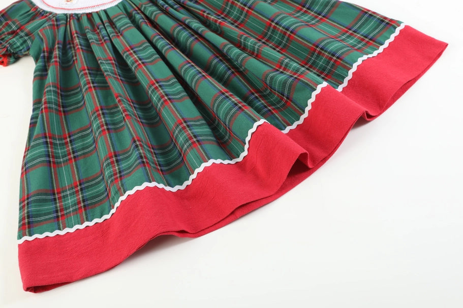 Christmas Green Plaid Santa Bishop Dress