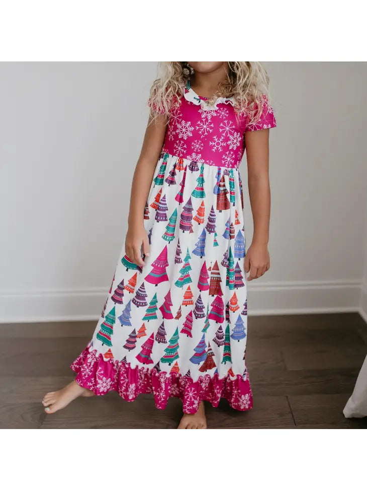 Christmas Kids Fuchsia Tree Lounge Gown