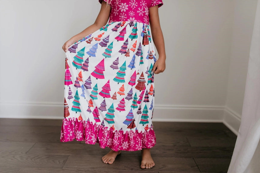 Christmas Kids Fuchsia Tree Lounge Gown