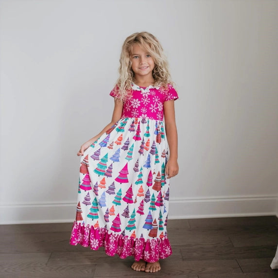 Christmas Kids Fuchsia Tree Lounge Gown