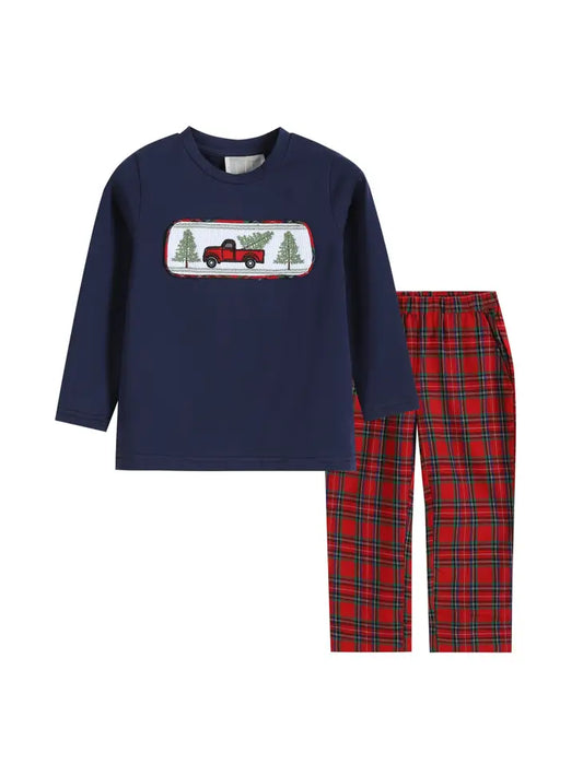 Christmas Red Truck and Tree and Plaid Pants