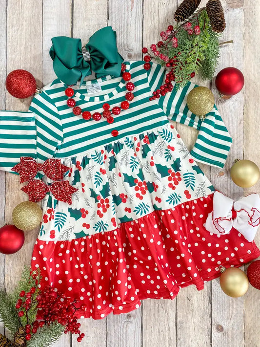 Christmas Tiered Holly & Polka Dot Dress