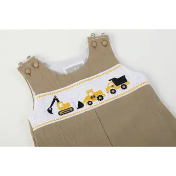 Boys Brown Construction Smocked Overalls