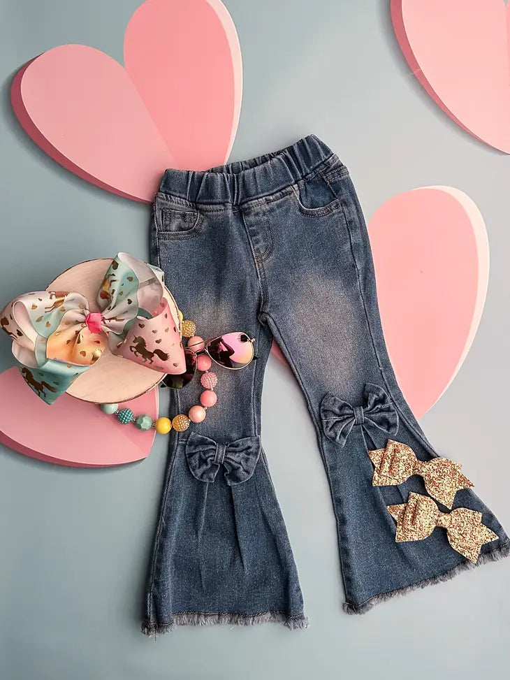 Girls Jeans Distressed Denim Bell Bottoms