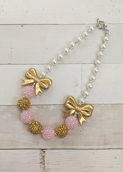 Necklace Fancy Gold and Pink Bow Necklace