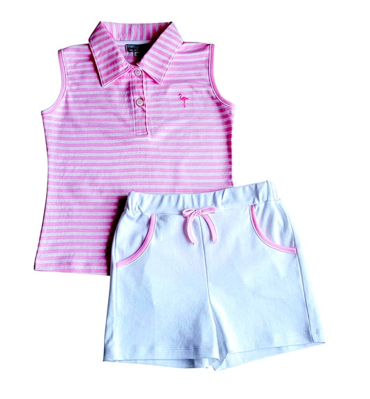 Girls Flamingo Pink Top & Short Set Pima Cotton