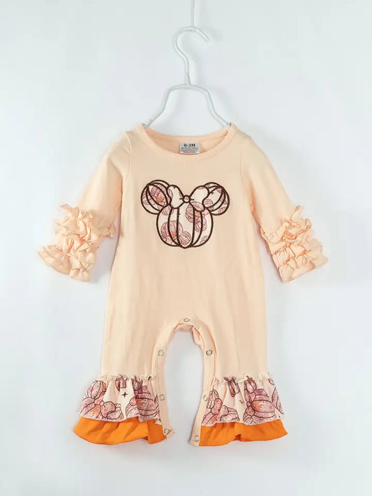 Girls Floral Pumpkin Romper with Mouse