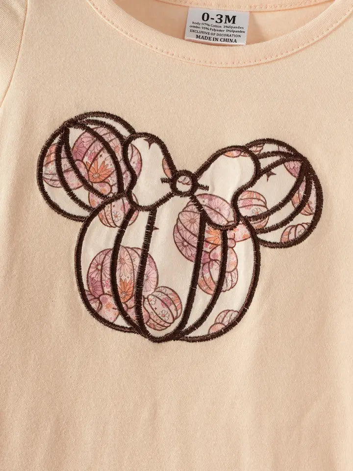 Girls Floral Pumpkin Romper with Mouse
