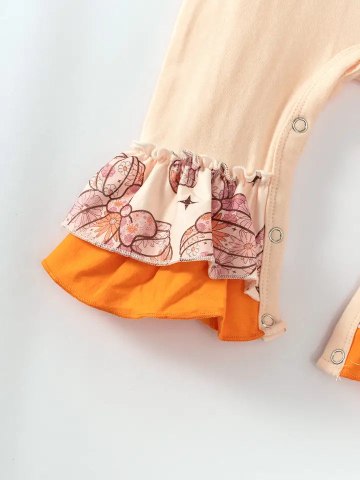 Girls Floral Pumpkin Romper with Mouse