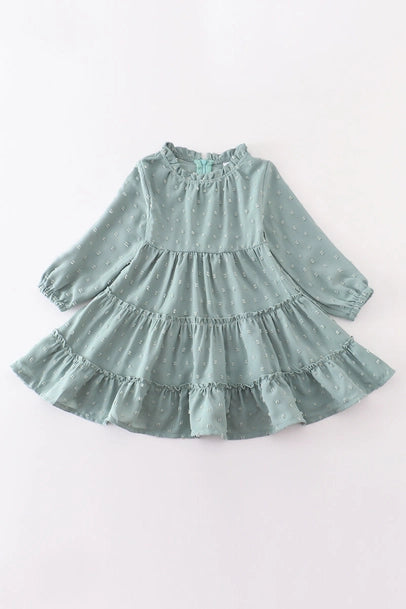 Girls Elegant Green Dot Dress