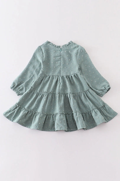 Girls Elegant Green Dot Dress