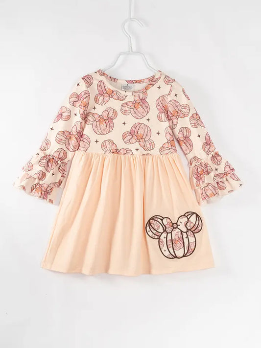 GIRLS MOUSE PRINT PUMPKIN TWIRL DRESS