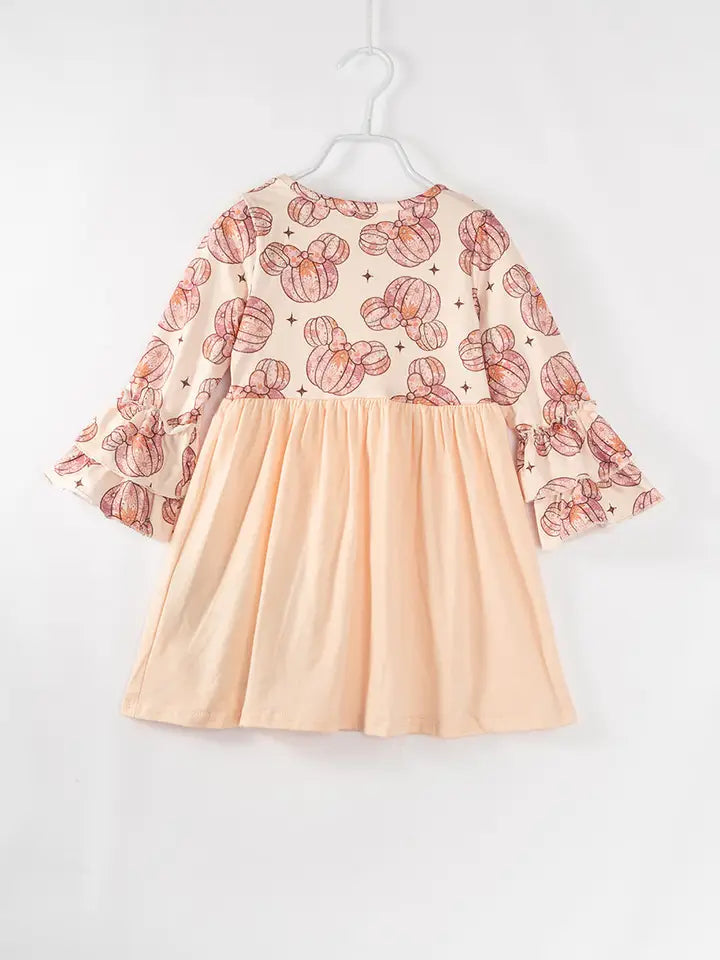 GIRLS MOUSE PRINT PUMPKIN TWIRL DRESS