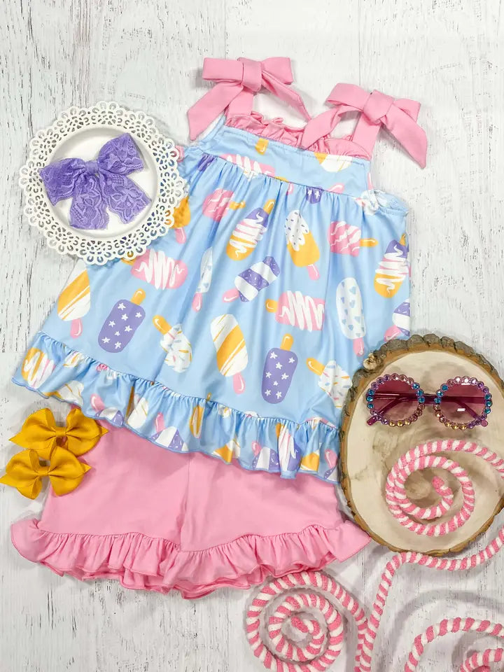 Girls Ice Cream Social Ruffled Shorts Set