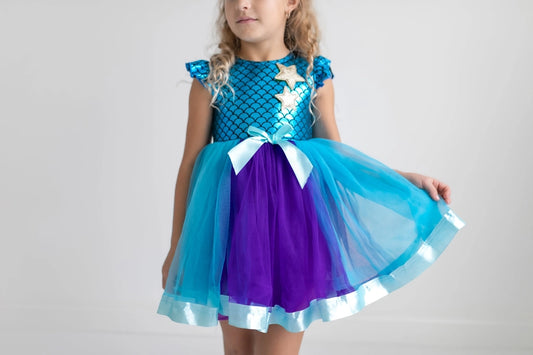 Girls Blue & Purple Shiny Mermaid Tulle Dress