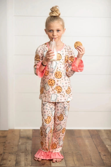 Girls Milk & Cookies Print Pajama Set