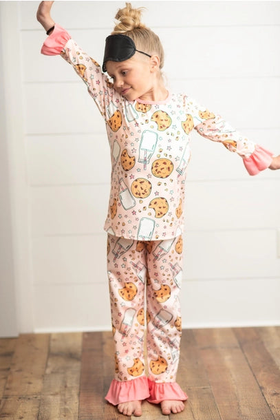 Girls Milk & Cookies Print Pajama Set