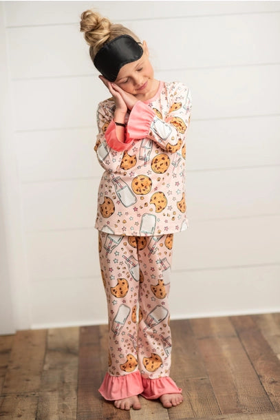 Girls Milk & Cookies Print Pajama Set