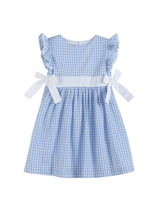 Girls Light Blue Gingham Ruffle Blue Dress