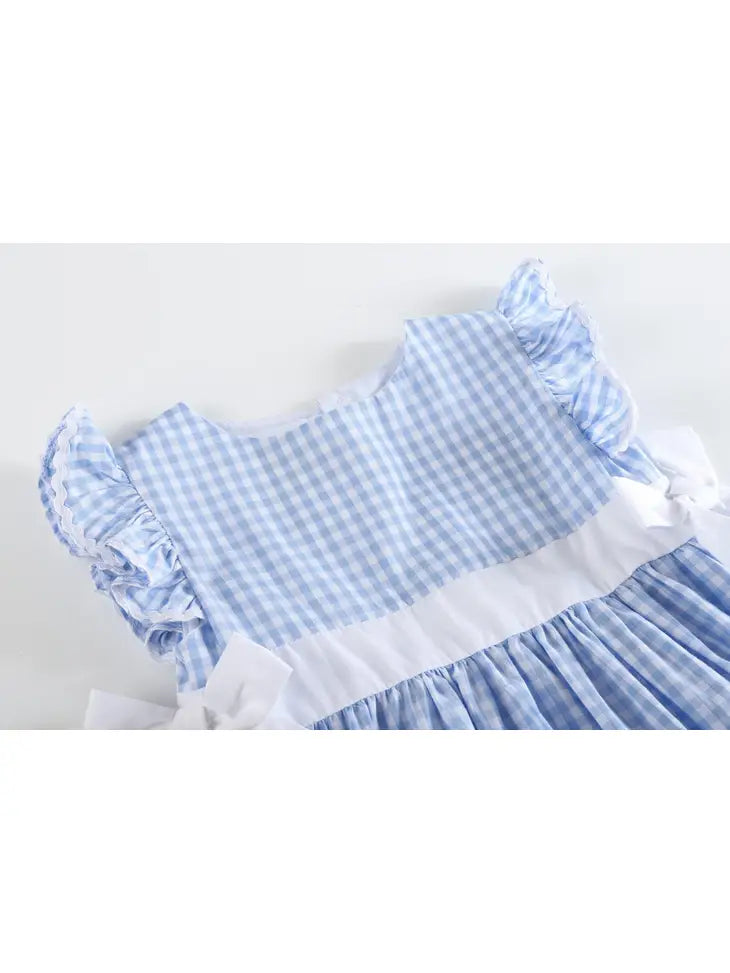 Girls Light Blue Gingham Ruffle Blue Dress