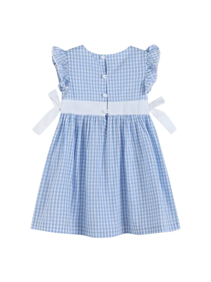 Girls Light Blue Gingham Ruffle Blue Dress