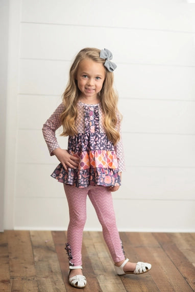 Girls Pants Set Mauve 3-Tiered Winter