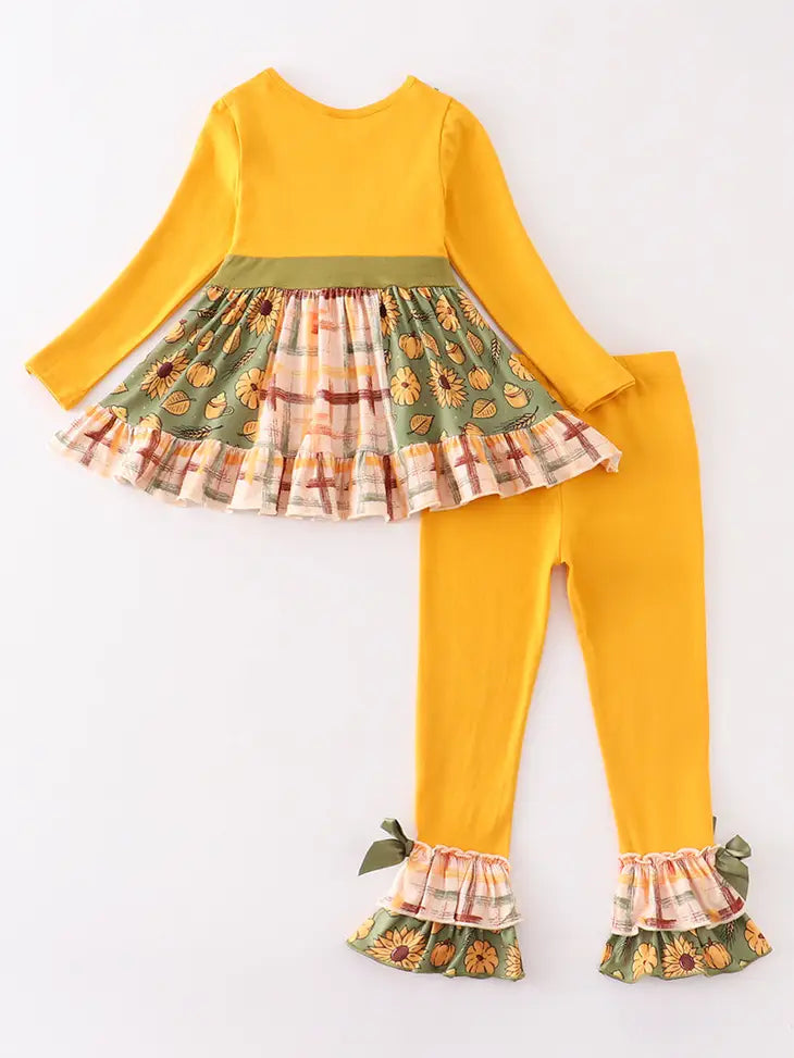 Last One: Girls Mustard Floral Print Ruffle Set