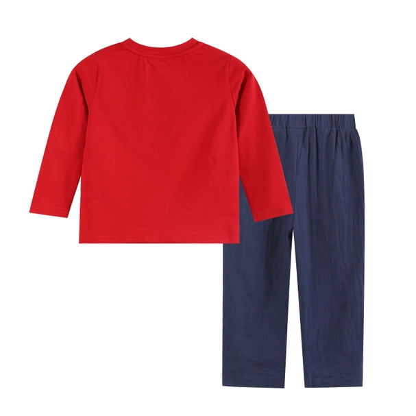 Boys Red Santa Smocked Shirt and Navy Pants Set