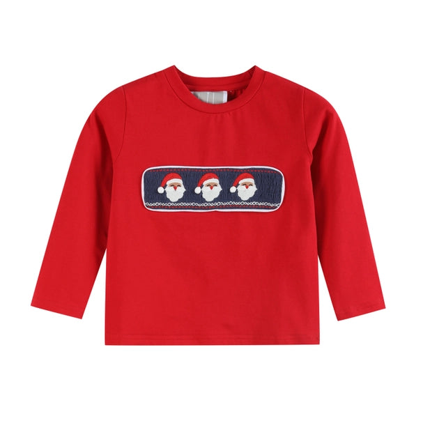 Boys Red Santa Smocked Shirt and Navy Pants Set