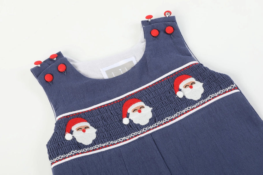 Boys Navy Blue Santa Smocked Overalls