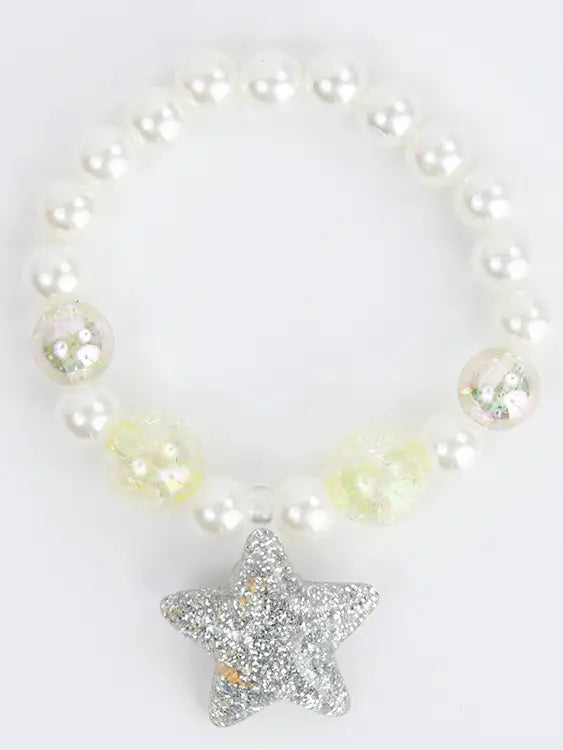 Necklace Pearl with Silver Glitter Necklace and Bracelet Set