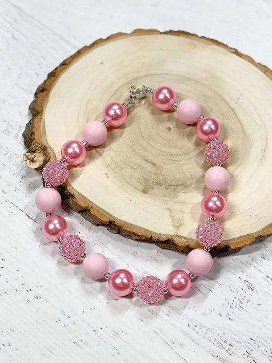 Necklace Pink Rhinestone Chunky Bead Necklace