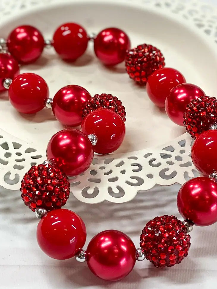 Necklace Red Rhinestone Chunky Beaded Necklace