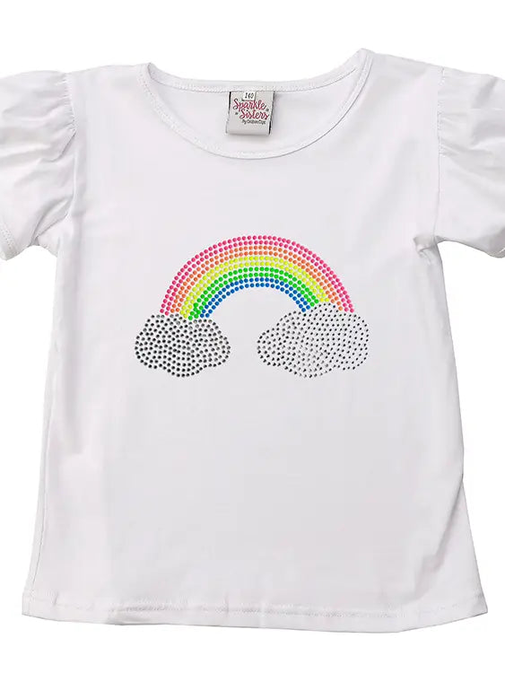 Girls Neon Studded Rainbow Puff Sleeve Tee