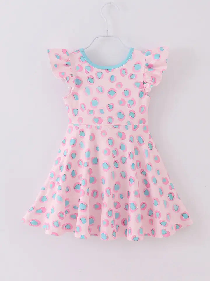 Girls Pink Leopard Ruffle Twirl Dress