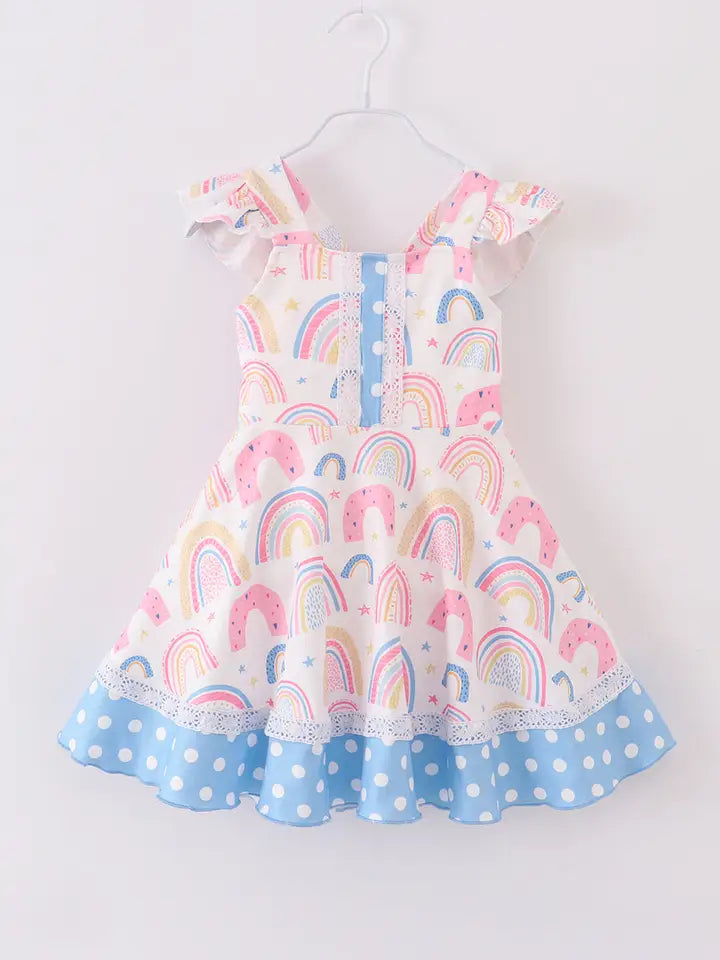 Girls Pink Rainbow Ruffle Girl Dress