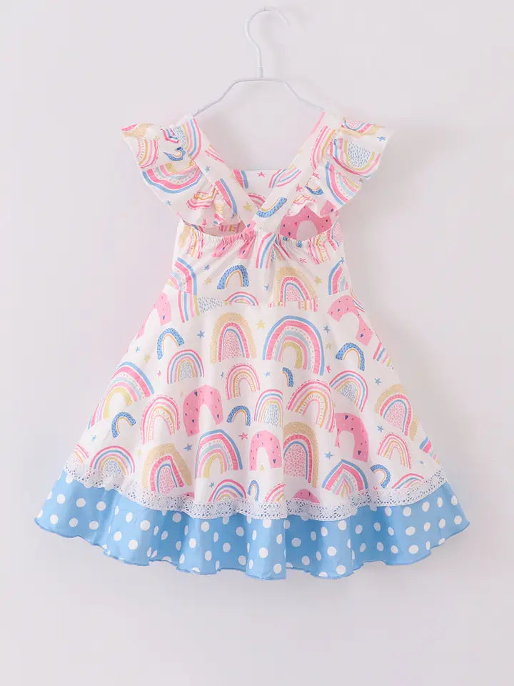 Girls Pink Rainbow Ruffle Girl Dress